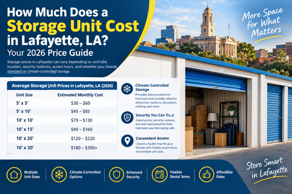 Storage unit cost in Lafayette LA 2026 price guide